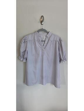 Striped Puff Sleeve Keyhole Blouse